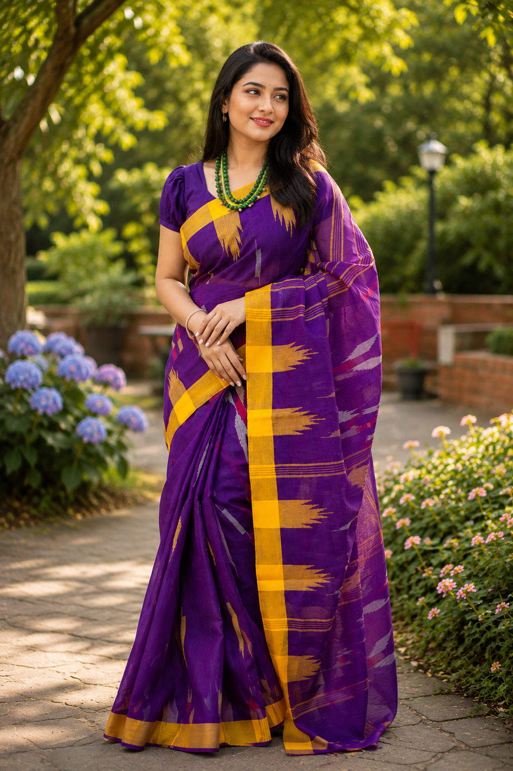 Sylheti Monipuri Sharee (Deep Purple + Mustard Yellow)