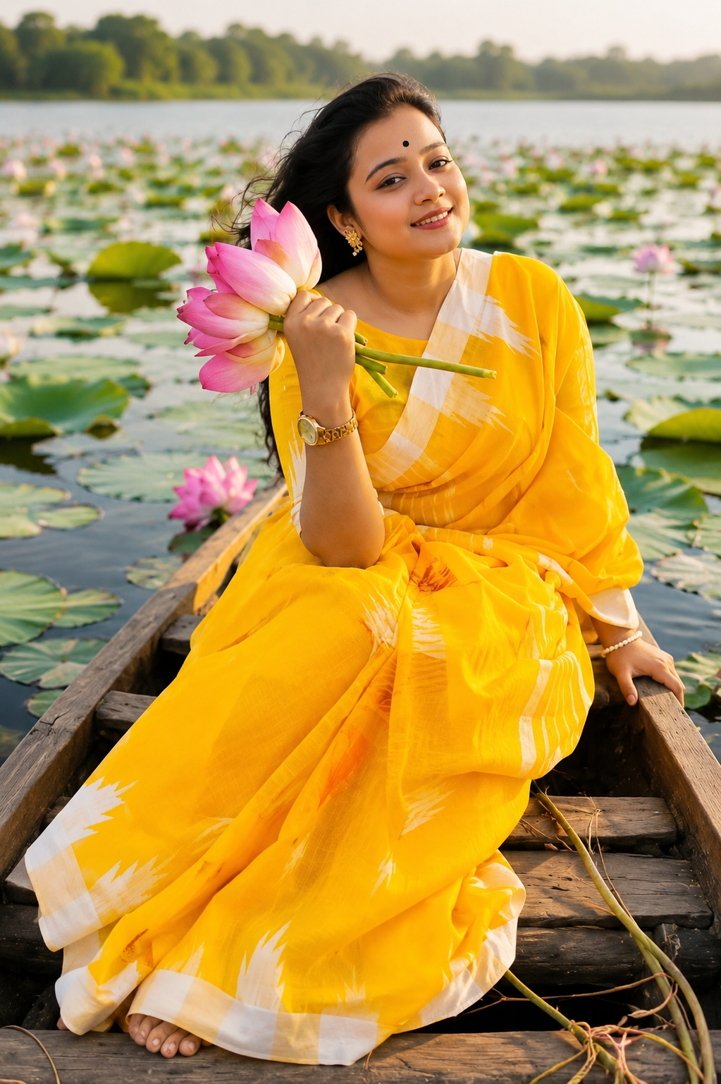 Sylheti Monipuri Sharee (Bright Yellow+White)