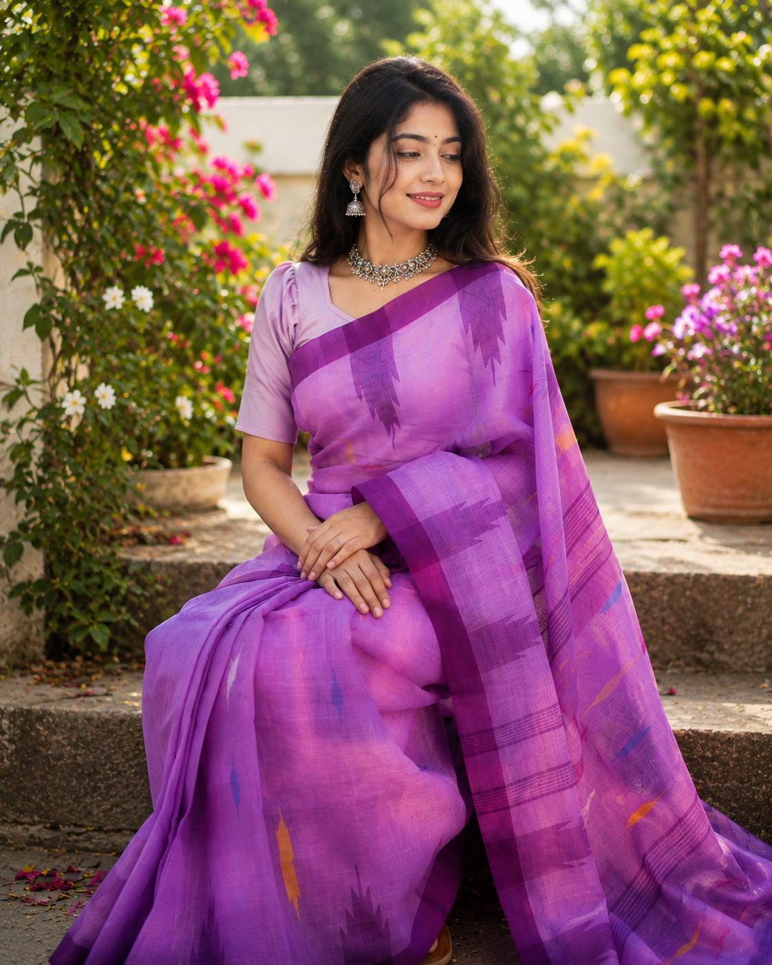 Sylheti Monipuri Sharee (Light Purple+Deep Violet)