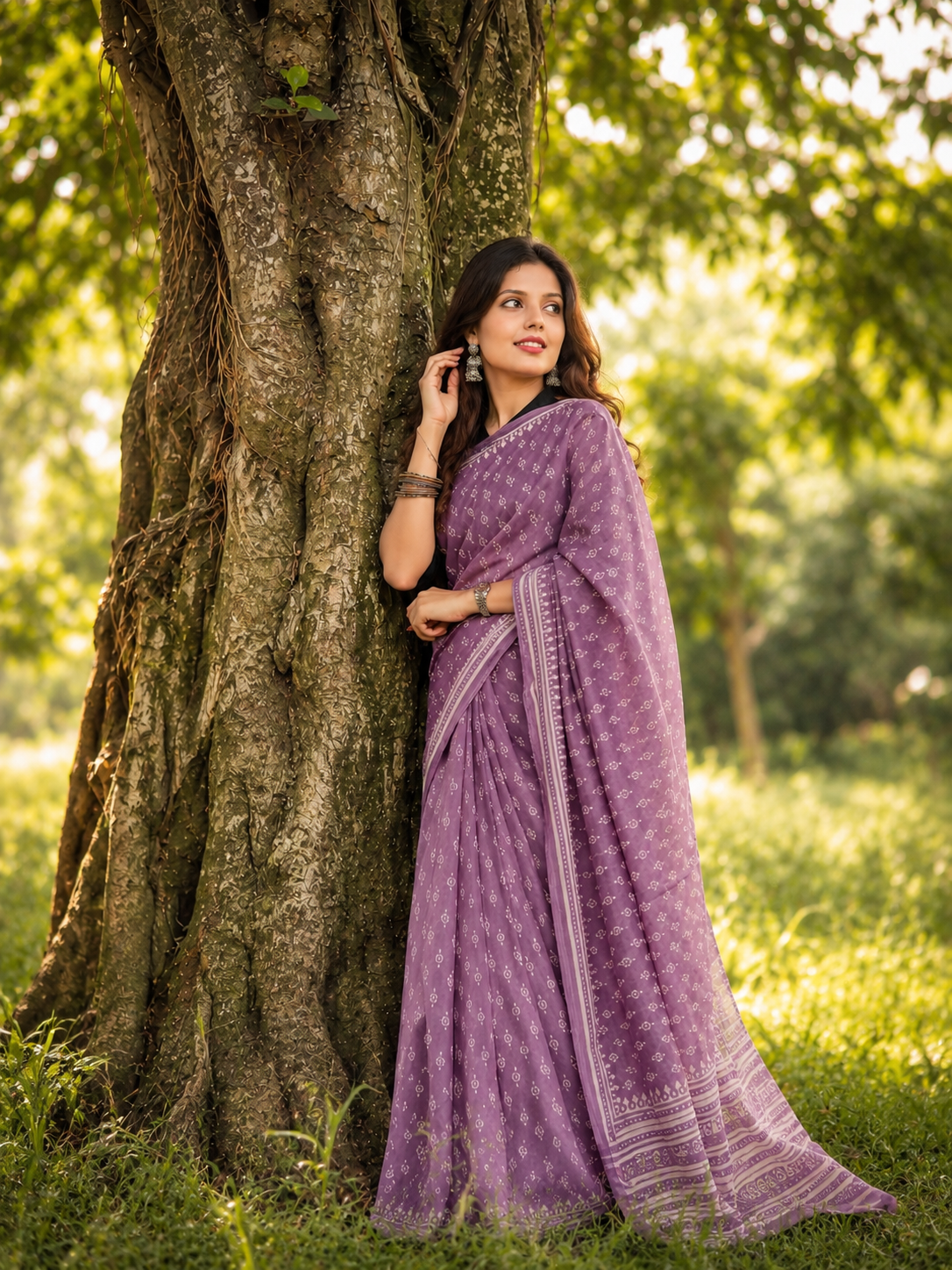 Digital Komol Silk Saree - Lavender Printed