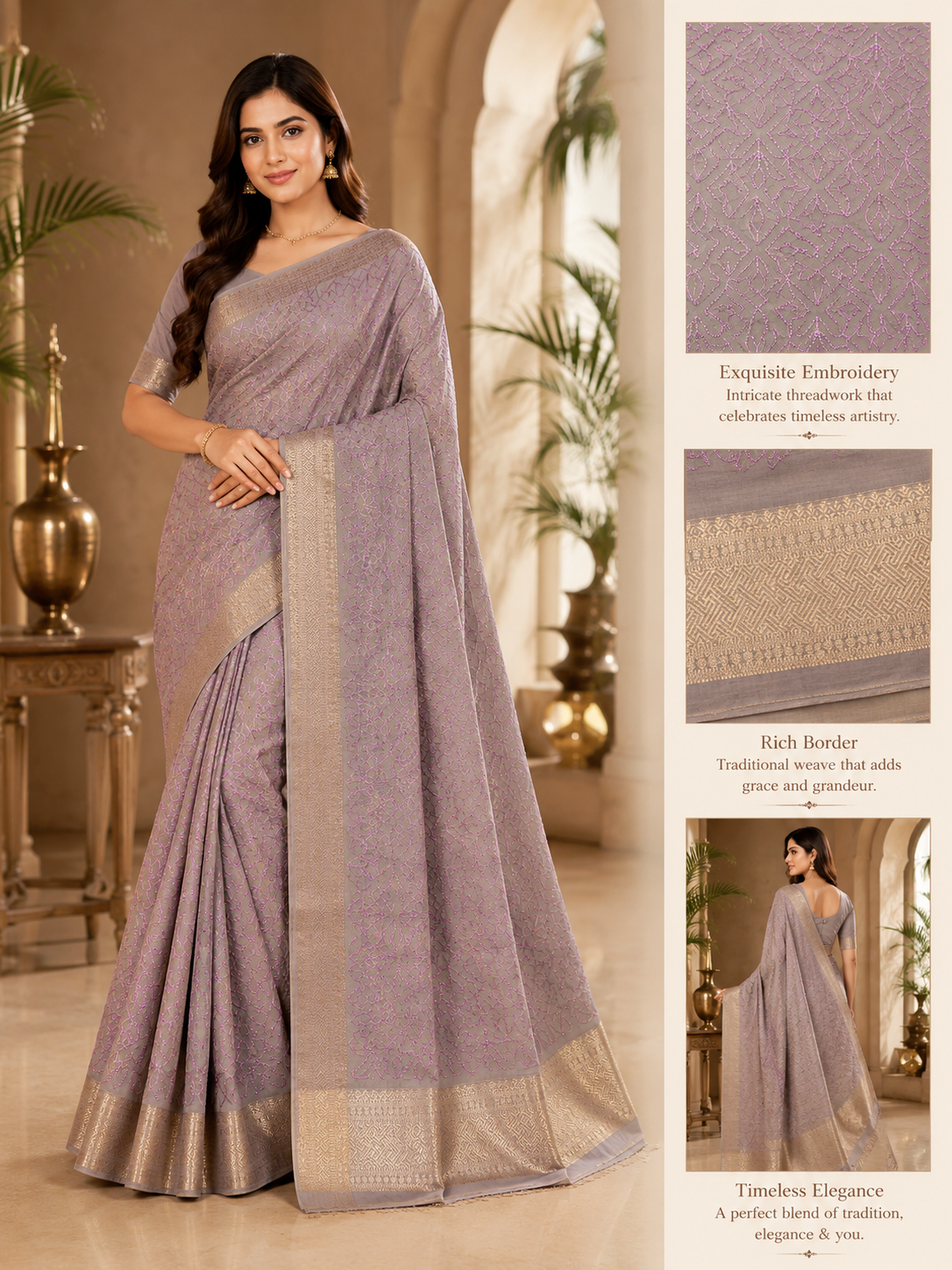Indian Lucknow Saree - Dusty Lavender
